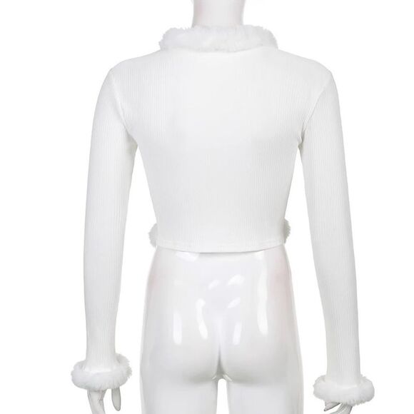 Y2K Winter Faux Fur Trim Cardigan - Picture 7 of 11